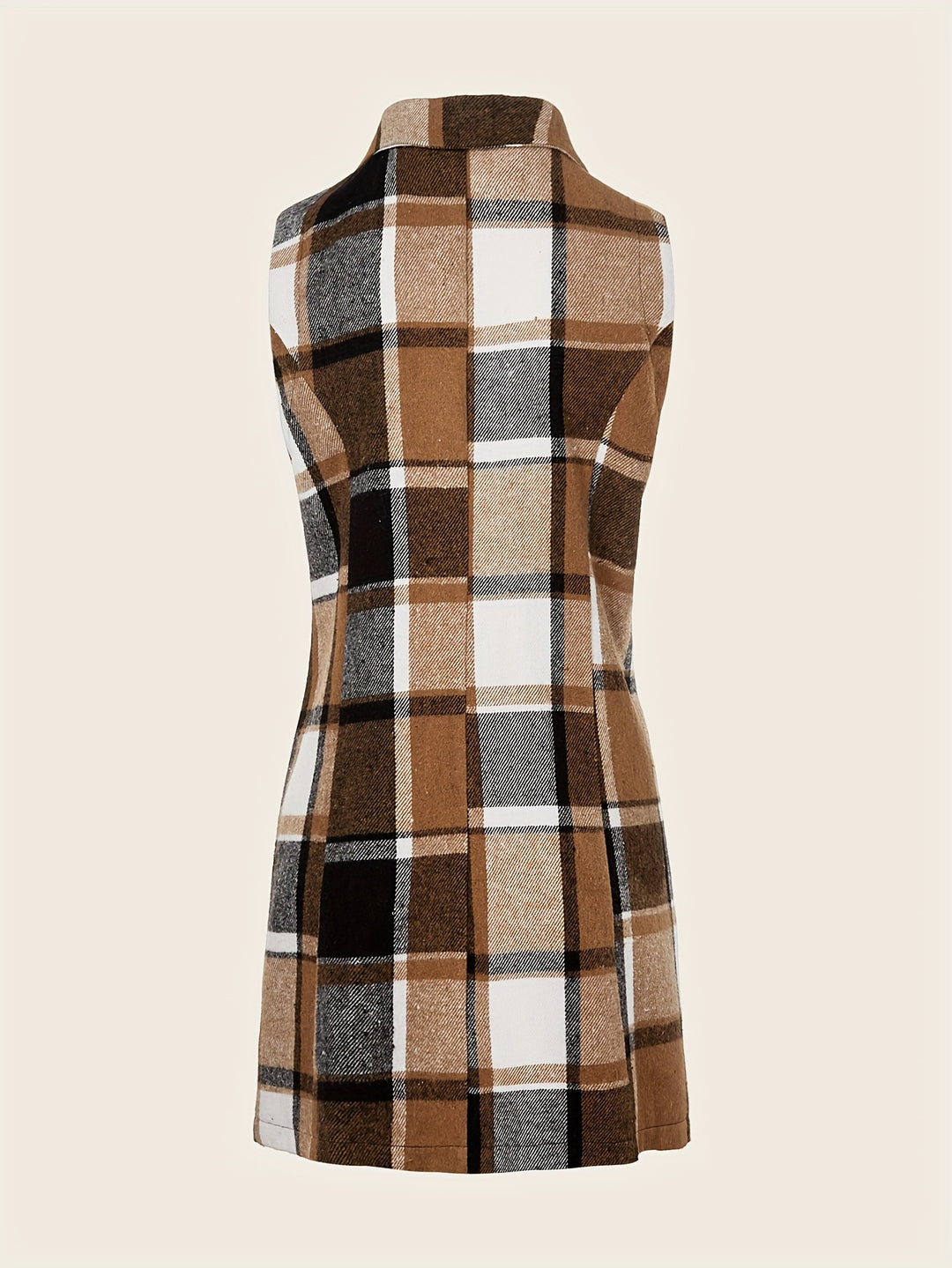 Plaid Sleeveless Lapel Blazer, Casual Single Breasted Outerwear, Women's Clothing