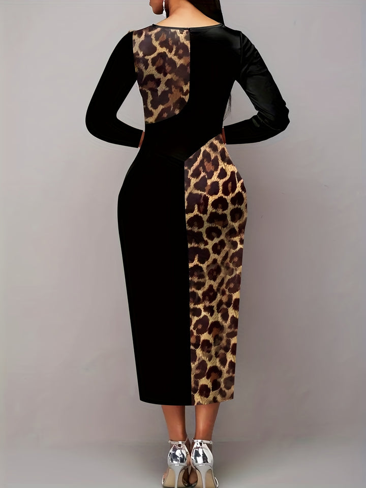 Stylish Plus Size Leopard Print Dress with Cut Out Details and Medium Stretch Fabric