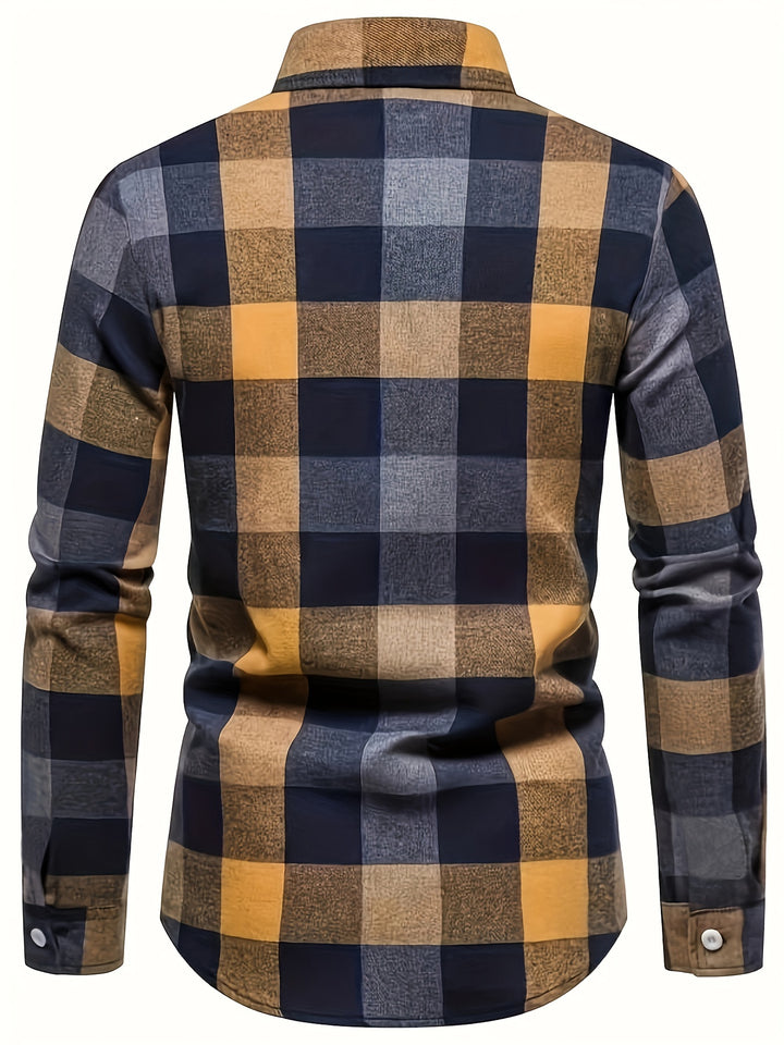 Classic Design Plaid Print Men's Casual Button Up Long Sleeve Shirt, Men's Clothes For Spring Summer Autumn, Tops For Men