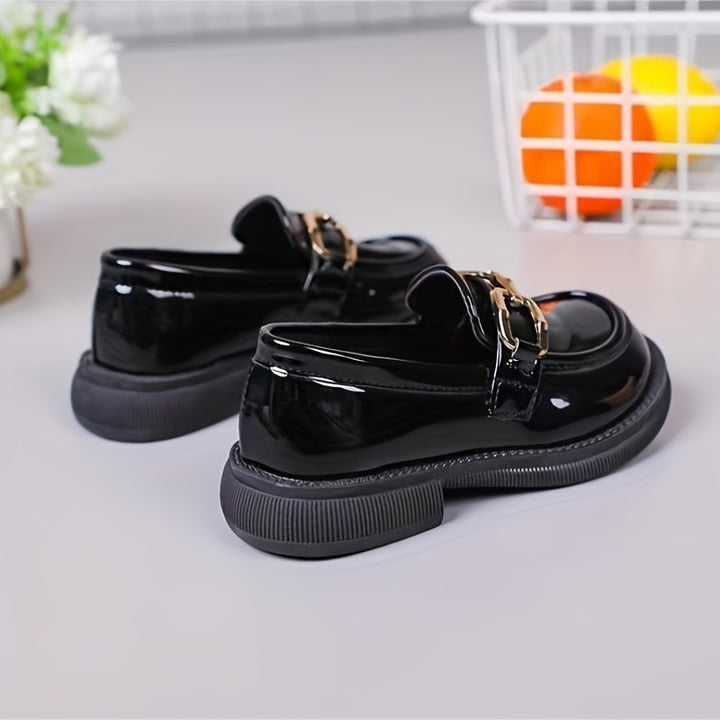 Girls Trendy Buckle Strap Slip On Loafers, Kids Casual Dress Up Walking Shoes