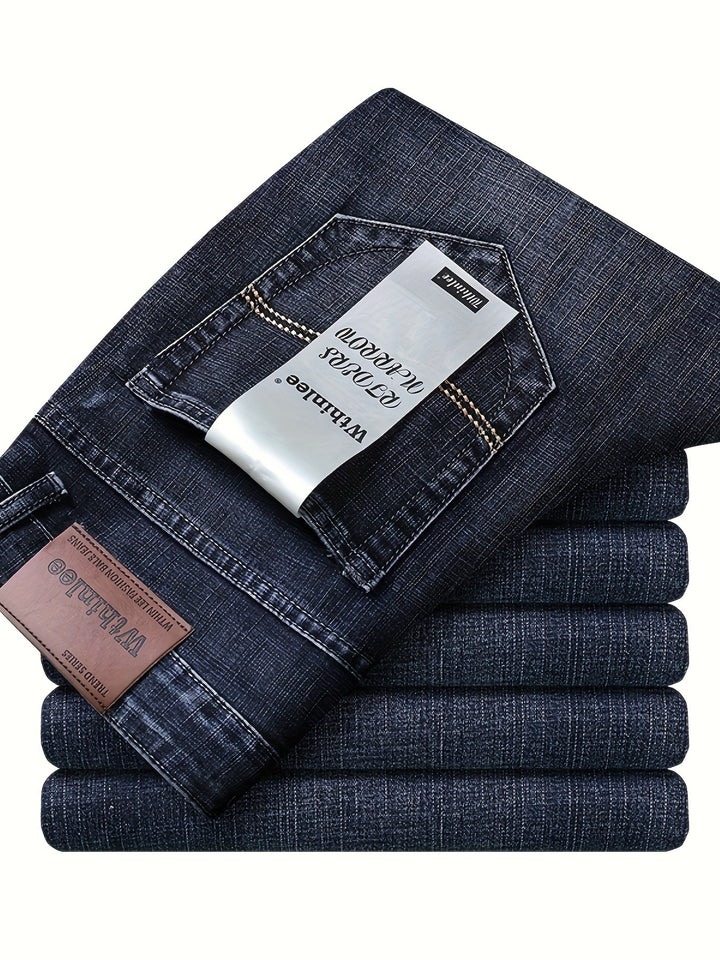 Men's High Quality Straight Leg Jeans For Business, Semi-formal Stretch Denim Pants