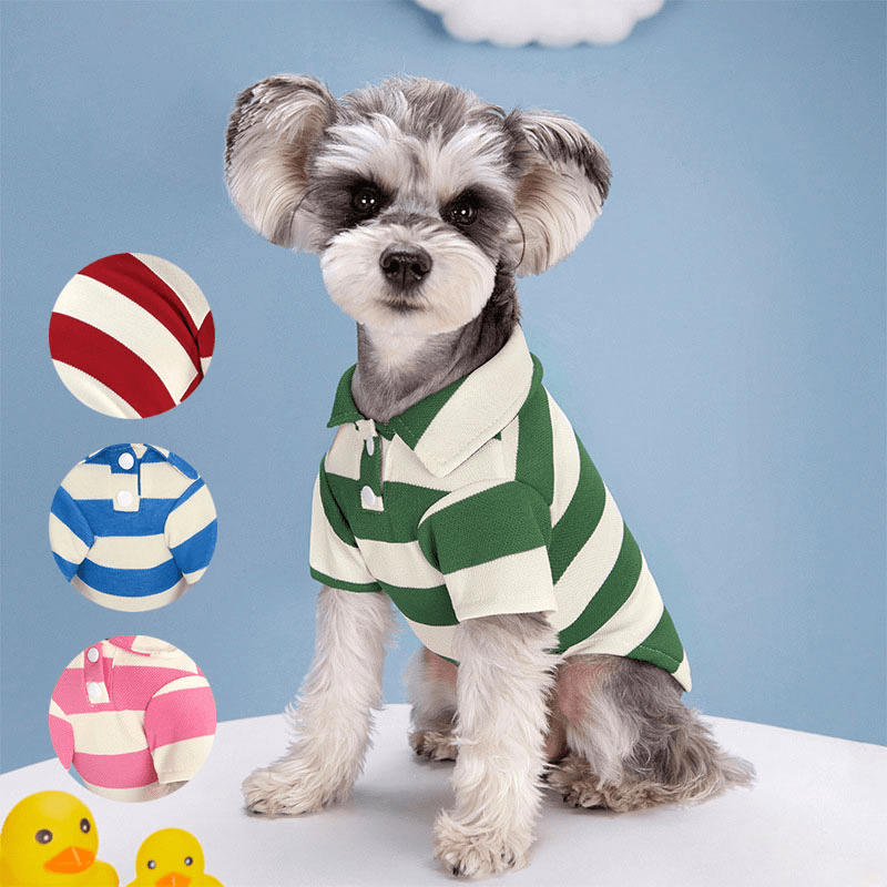 Summer Stripe Dog Tee Shirt - Lightweight & Breathable - Small/Medium Breeds - Snap Button Closure