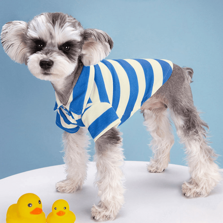 Summer Stripe Dog Tee Shirt - Lightweight & Breathable - Small/Medium Breeds - Snap Button Closure