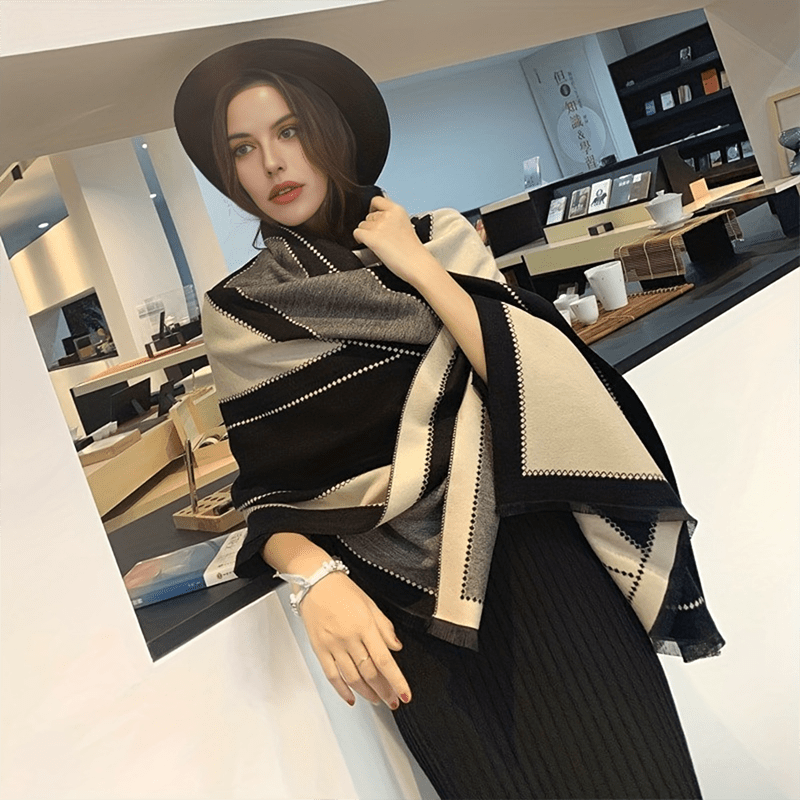 English Letters Jacquard Scarf Double-Sided Imitation Cashmere Fringe Large Shawl Autumn Winter Elegant Outside Warm Blanket Scarf