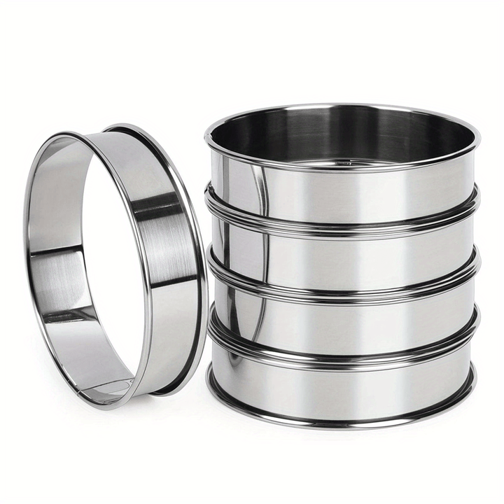 5pcs Stainless Steel Crumpet Rings, 4in Muffin Rings, Tart Rings For Baking, Double Rolled Nonstick Round Cake Ring, Metal Pastry Ring Mold For Dessert Food Making Tool