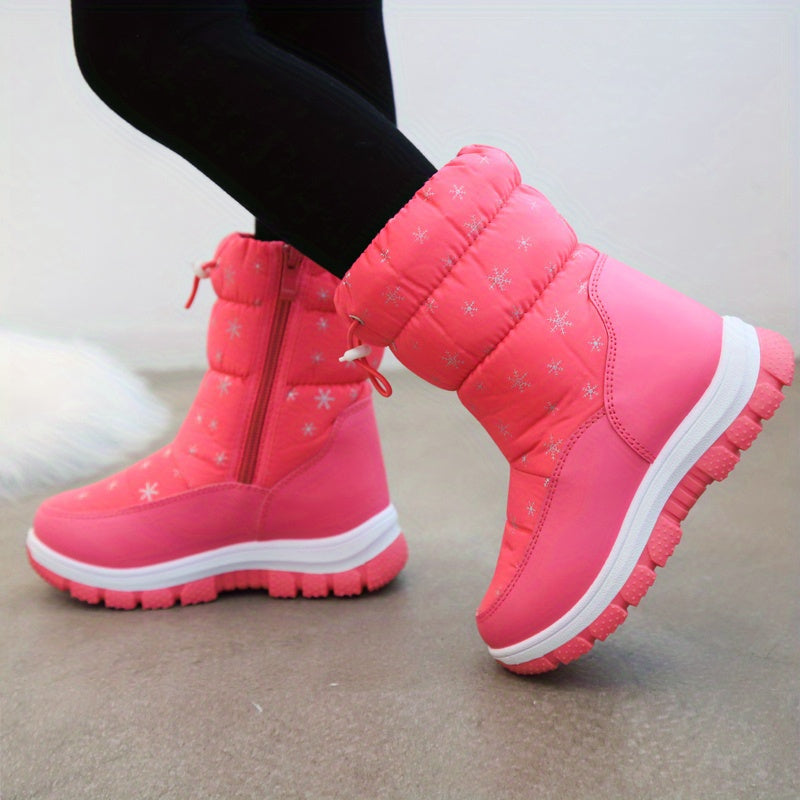 Girl's High Top Snow Boots, Warm Fleece Cozy Non-slip Boots Plush Comfy Outdoor Hiking Shoes Lined Trekking Shoes, Winter