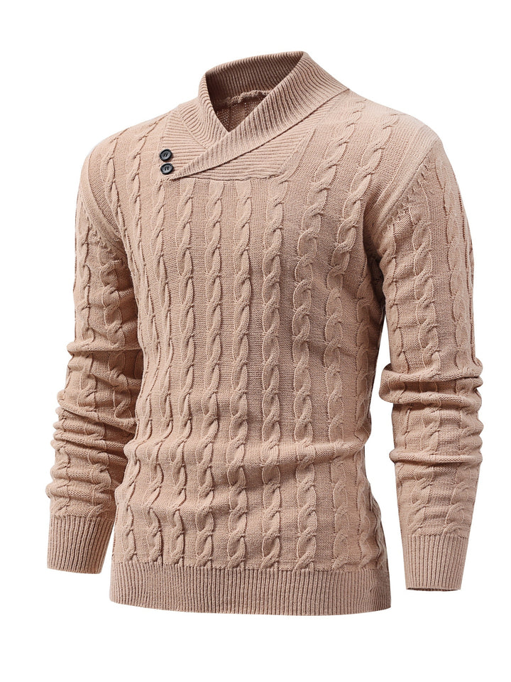 All Match Knitted Shawl Collar Sweater, Men's Casual Warm High Stretchy Pullover Sweater For Fall Winter