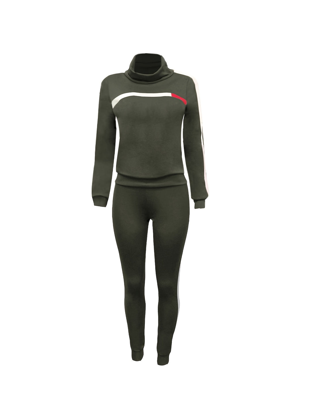 Striped Graphic 2 Piece Tracksuit Outfits, Casual Turtleneck Pullover Shirt & Sweatpants, Women's Clothing