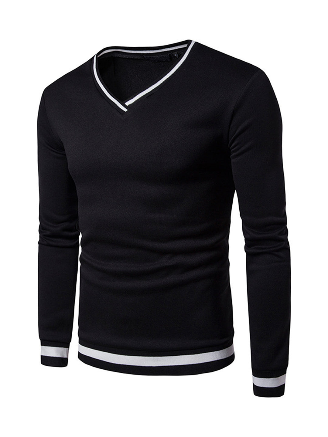 Men's Colorblock Autumn Winter Warm V-Neck Long Sleeve Sweatshirt