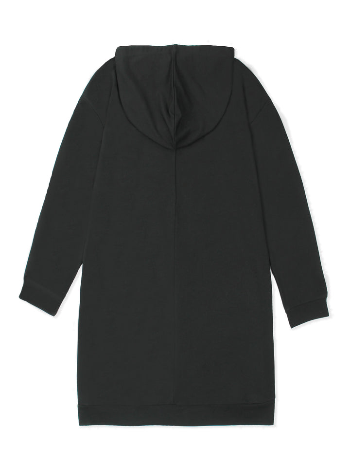 Plus Size Valentine's Day Letter Print Hooded Dress, Drawstring Casual Hooded Sweatshirt Dress For Fall & Spring, Women's Clothing