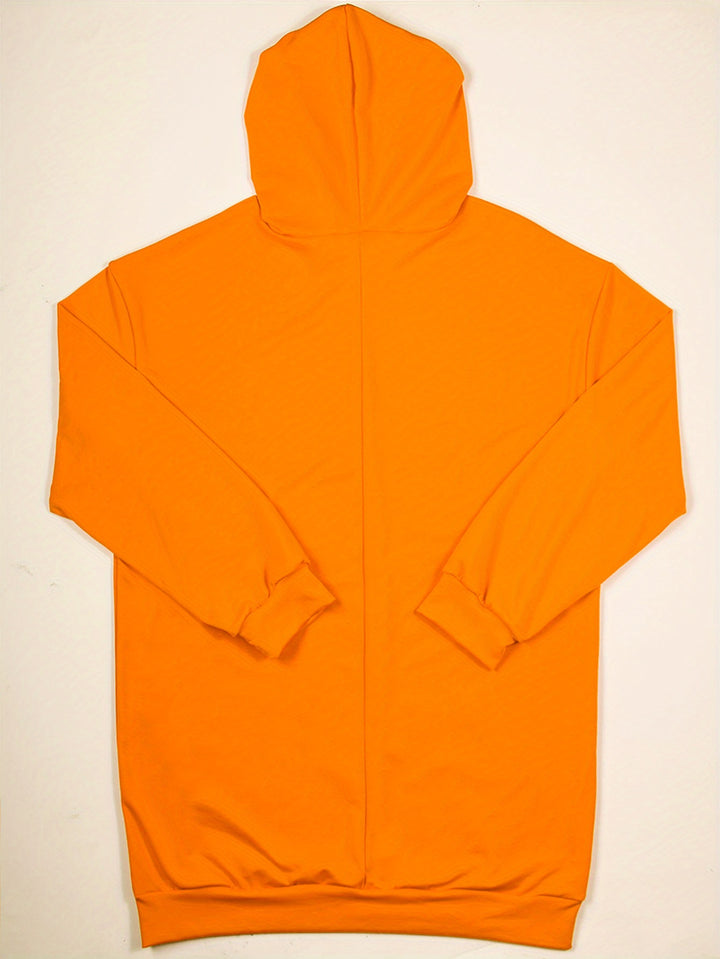 Plus Size Valentine's Day Letter Print Hooded Dress, Drawstring Casual Hooded Sweatshirt Dress For Fall & Spring, Women's Clothing