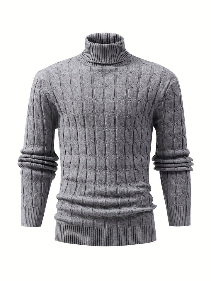 Men's Stylish Stripe Pattern Knitted Pullover, Casual Mid Stretch Breathable Long Sleeve Turtle Neck Top For City Walk Street Hanging Outdoor Activities