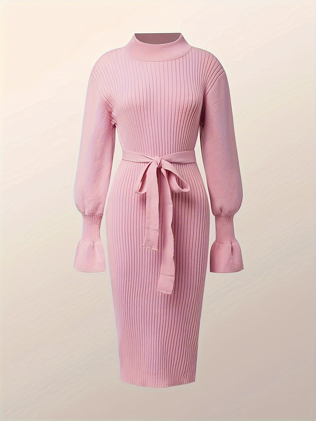 Solid Mock Neck Bodycon Sweater Dress, Elegant Long Sleeve Midi Sweater, Women's Clothing