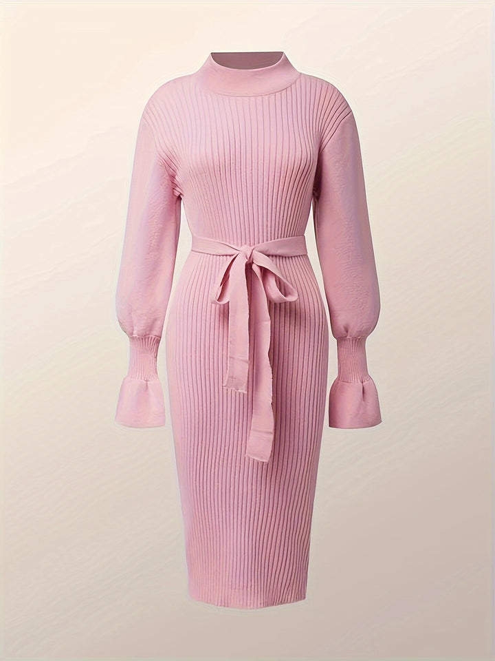 Solid Mock Neck Bodycon Sweater Dress, Elegant Long Sleeve Midi Sweater, Women's Clothing