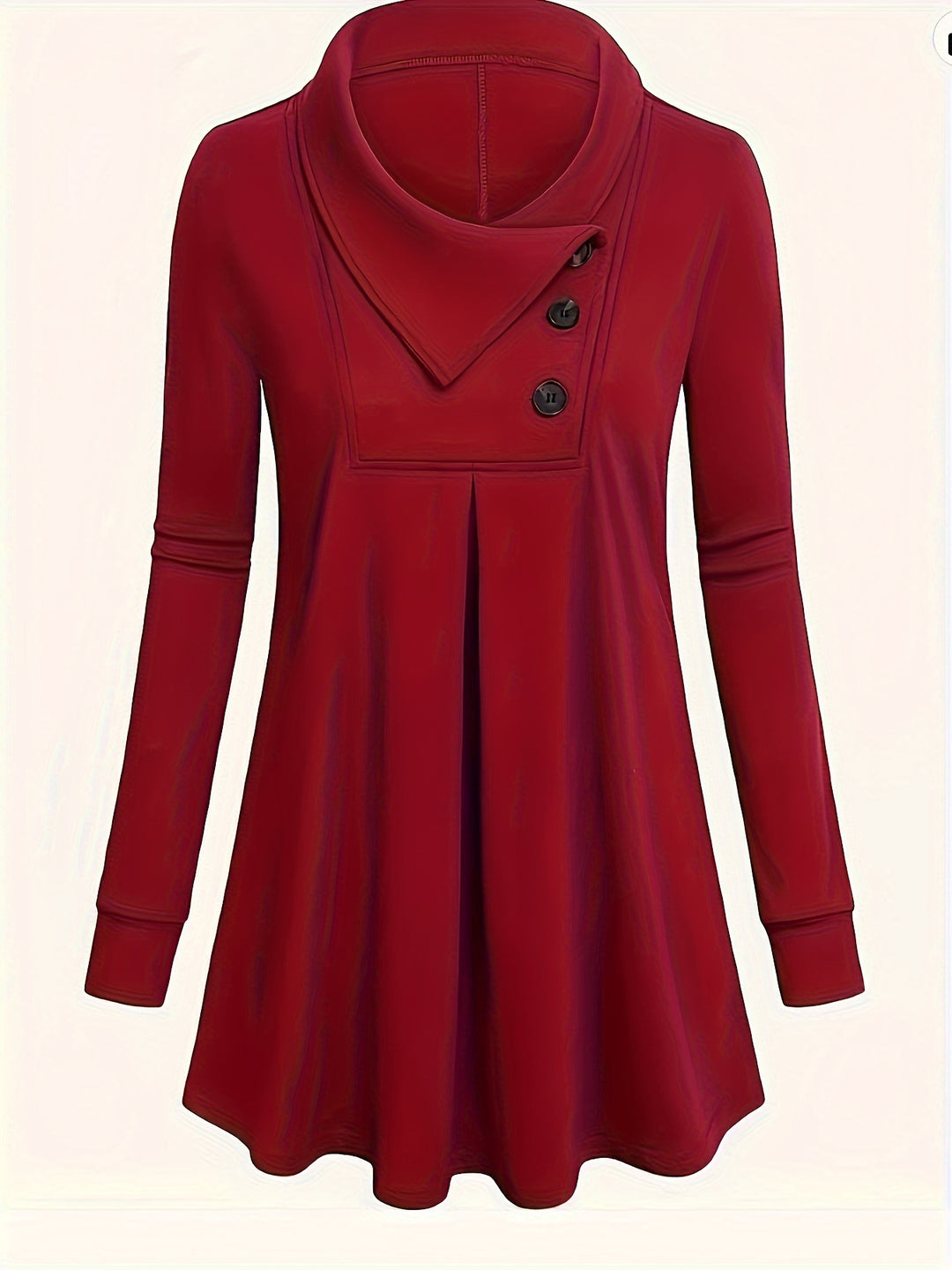 Solid Button Front Pleated Top, Casual Long Sleeve Top For Spring & Fall, Women's Clothing