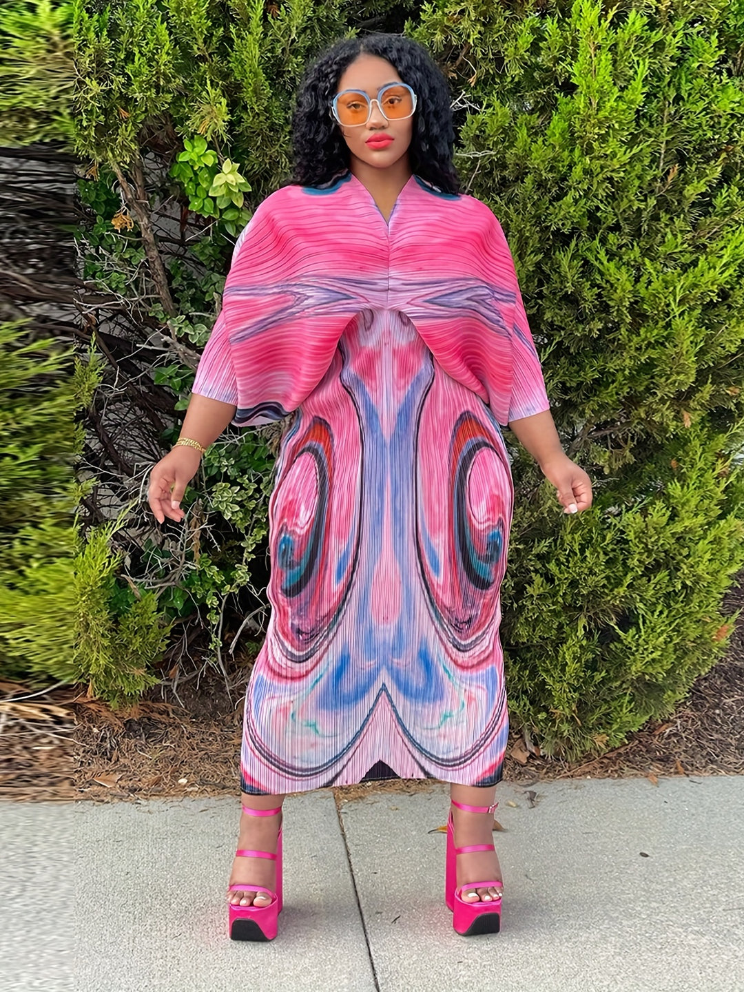 Color Block Batwing Sleeve Dress, Casual V Neck Bodycon Maxi Dress, Women's Clothing