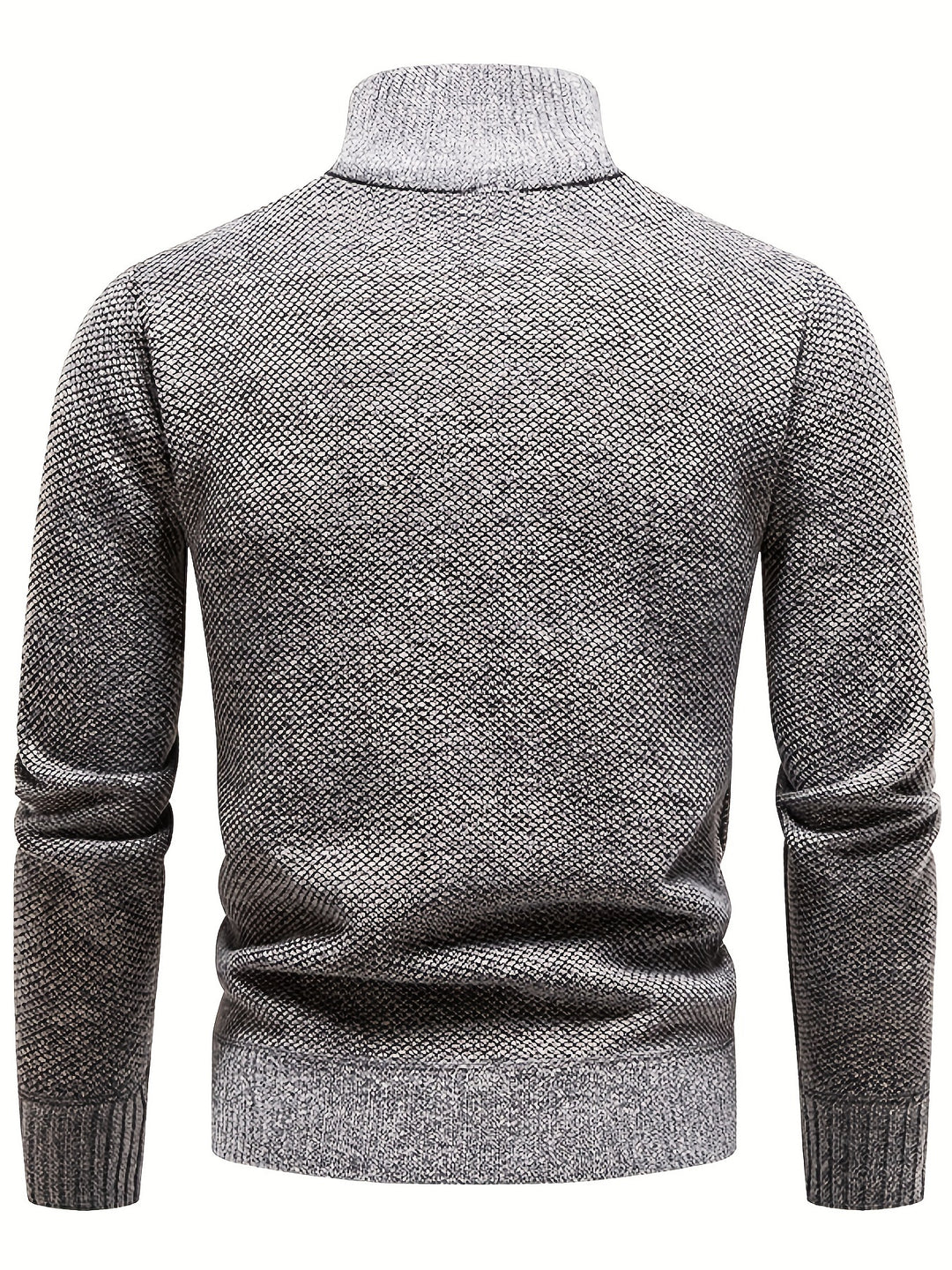 Warm Herringbone Twill Pullover Sweater, Men's Casual High Neck Mid Stretch Jacket Sweater For Fall Winter