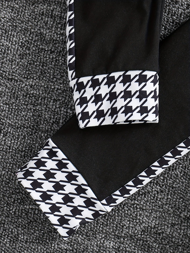 Splicing Houndstooth Pattern Sets 2pcs Girls Hoodies + Jogger Pants Set Spring Fall Gift Sports