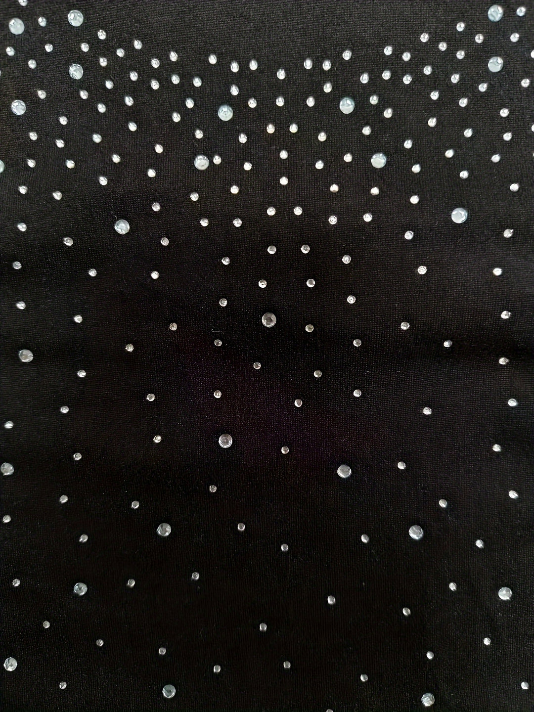 Plus Size Casual T-shirt, Women's Plus Rhinestone Decor Long Sleeve Mock Neck Slim Fit Medium Stretch T-shirt