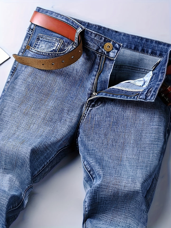 Men's High Quality Straight Leg Jeans For Business, Semi-formal Stretch Denim Pants