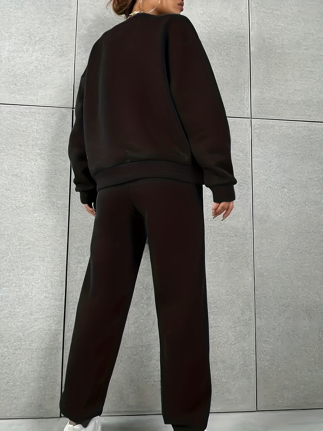 Plus Size Casual Outfits Set, Women's Plus Ombre Slogan Print Long Sleeve Round Neck Sweatshirt & Jogger Sweatpants Outfits Two Piece Set