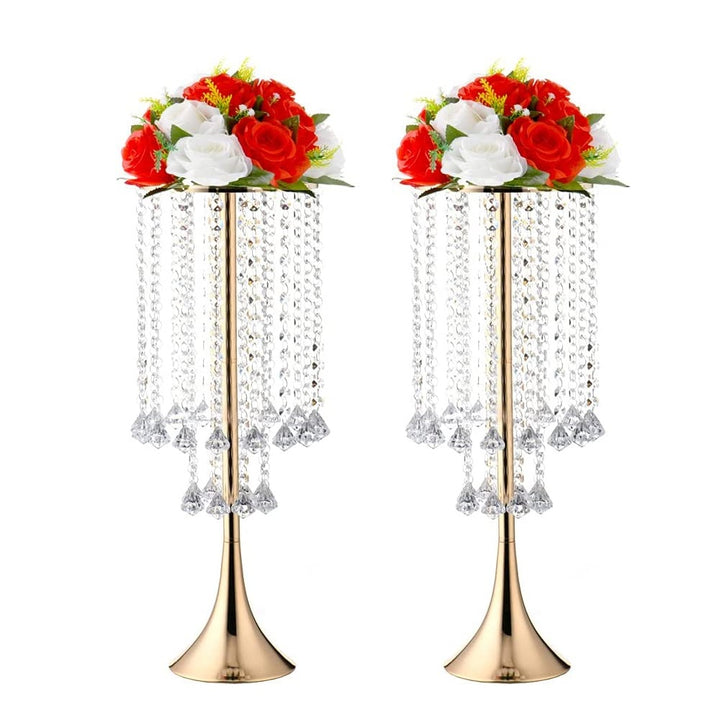 2pcs, Luxurious Crystal Flower Stand Wedding Centerpieces, Tall Metal Flower Arrangement Stand, Tabletop Flower Vase For Wedding Party Dinner Event Hotel/Home Decor (22.83"/58cm H)