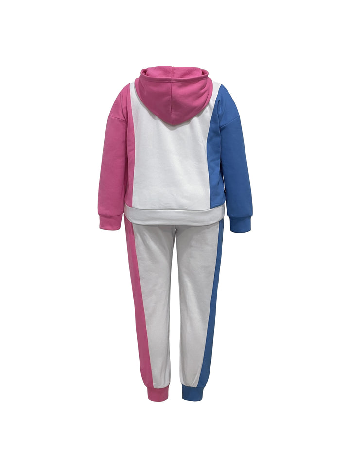 Women's Casual Outfits Set, Plus Size Colorblock Raglan Sleeve Hoodie & Joggers Outfits 2 Piece Set