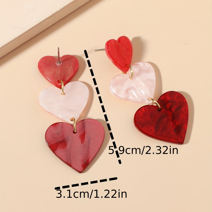Red & White Heart Design Long Dangle Earrings Cute Y2K Style Acrylic Jewelry Trendy Gift For Lovers TRIO earrings