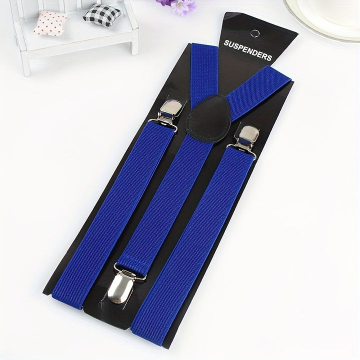 Solid Color Men's And Women's Three-clip Elastic Suspenders