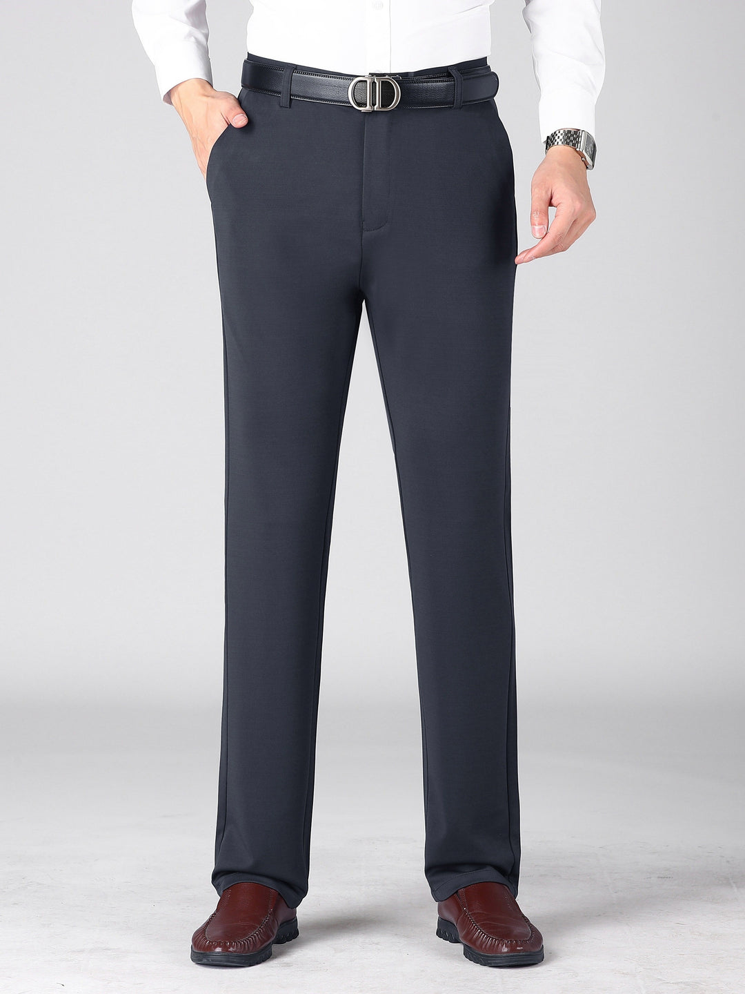Classic Design Dress Pants, Men's Formal Solid Color Mid Stretch Dress Pants For Spring Summer Business