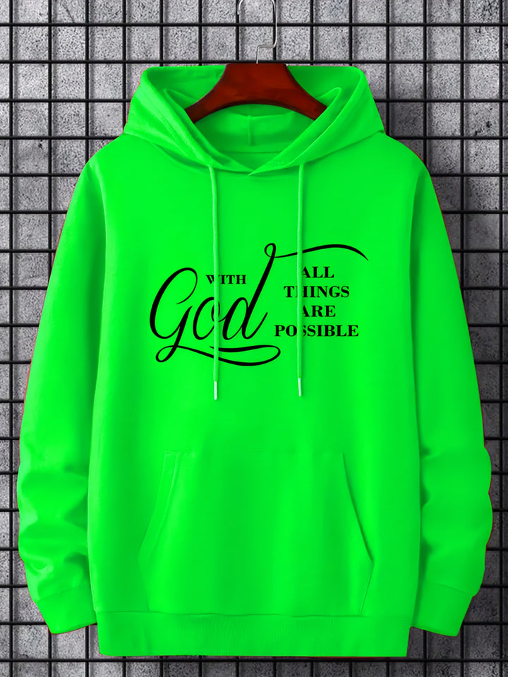 Christian Letter Print, Hoodies For Men, Graphic Sweatshirt With Kangaroo Pocket, Comfy Trendy Hooded Pullover, Mens Clothing For Fall Winter