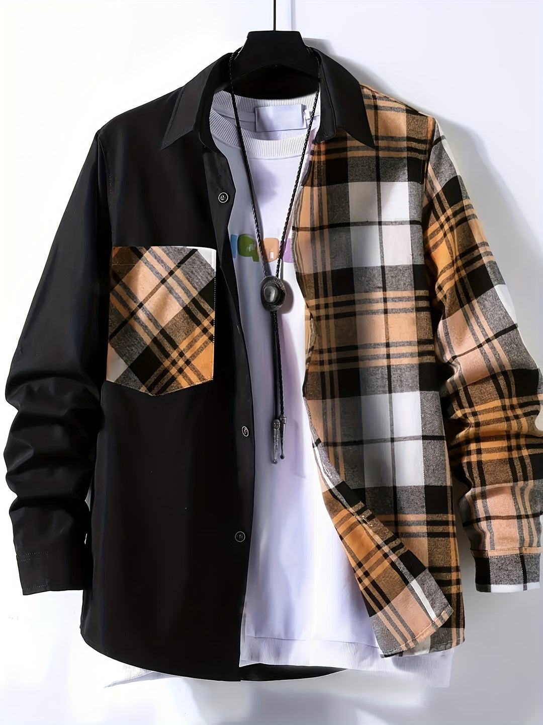 Boy's Plaid Button Down Shirt, Kids Lapel Color Block Trendy Long Sleeve Casual Tee Tops With Pocket For All Season