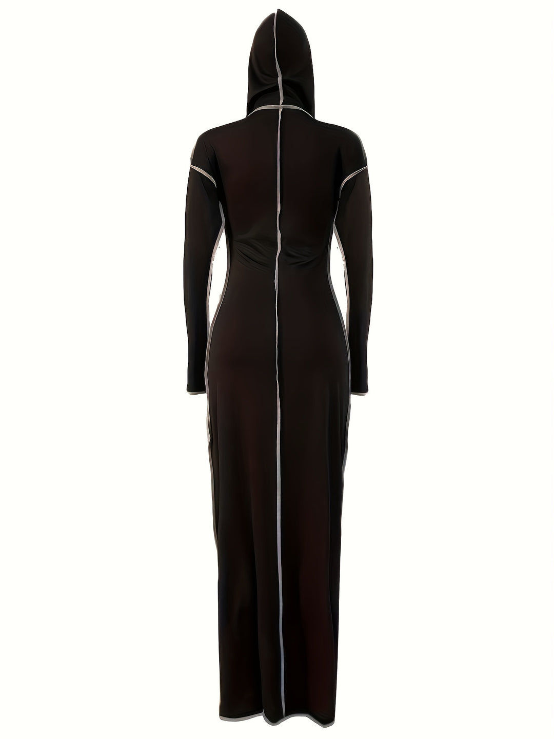 Plus Size Seam Hoodie Slim Fit Long Sleeve Bodycon Maxi Dress, Women's Plus Casual Slight Stretch Bodycon Dress