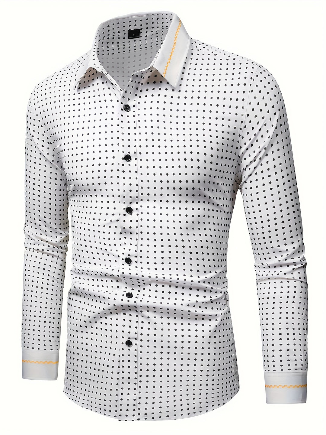 Simple Polka Dots Print Men's Casual Charming Long Sleeve Lapel Shirt For Spring Fall, Gift For Men