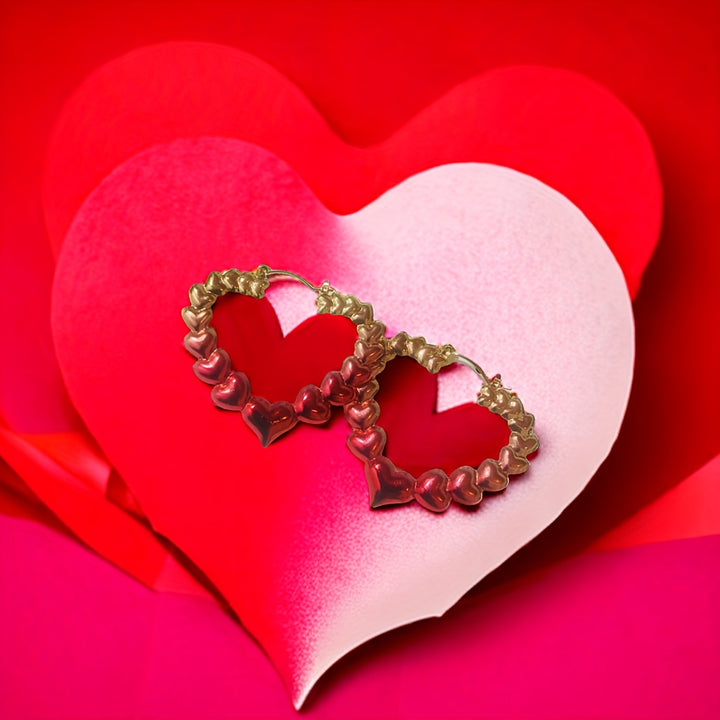 Romantic Alloy Hollow Out Heart-Shaped Hoop Earrings Valentine's Day Earrings Delicate Design For Women Girls Gifts 1Pair