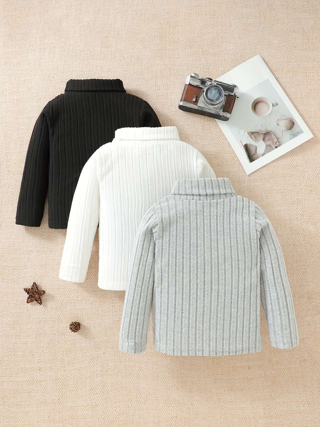 3pcs Kid's Solid Turtleneck Sweater, Knit Long Sleeve Top, Boy's Clothes For Fall Winter, As Gift