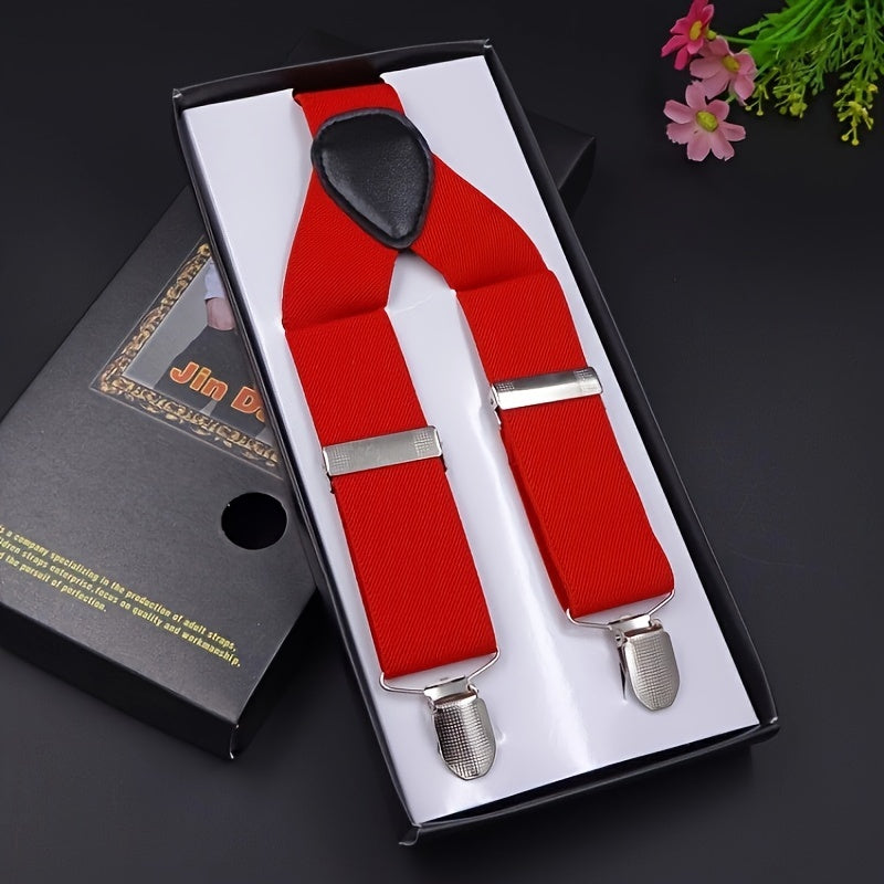 Men's Plaid Three-clip Suspenders, Trousers Elastic Suspenders, For Boyfriend And Husband Gifts