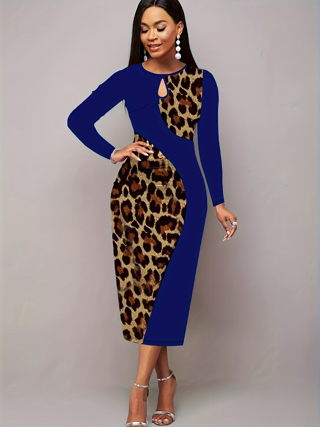 Stylish Plus Size Leopard Print Dress with Cut Out Details and Medium Stretch Fabric