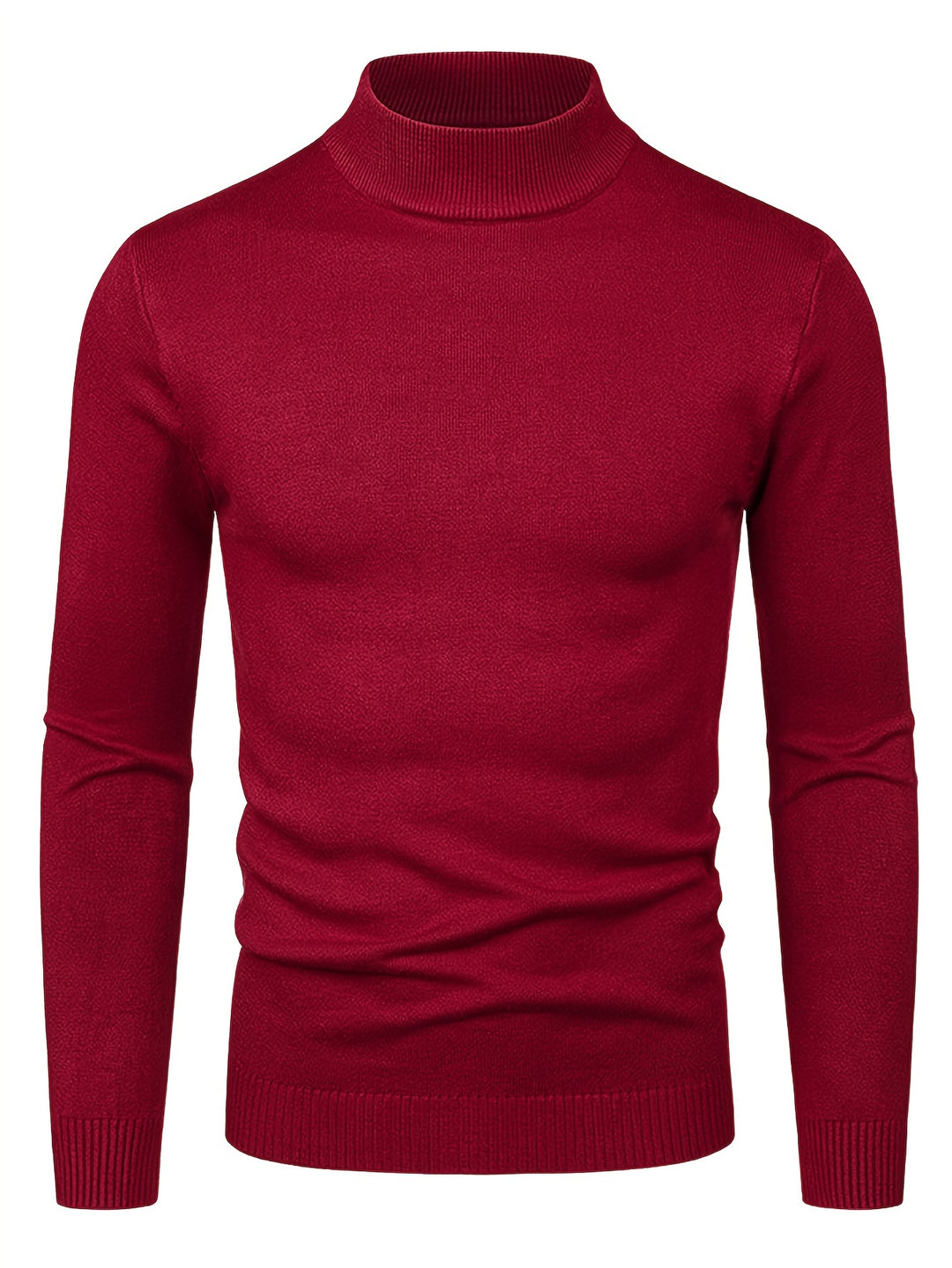 Turtle Neck Knitted Sweater, Men's Casual Warm Solid Mid Stretch Pullover Sweater For Fall Winter