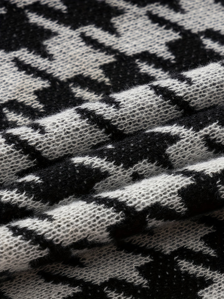 Men's V-neck Houndstooth Casual Sleeveless Knitted Sweater Vest, Men's Clothing For Autumn Winter