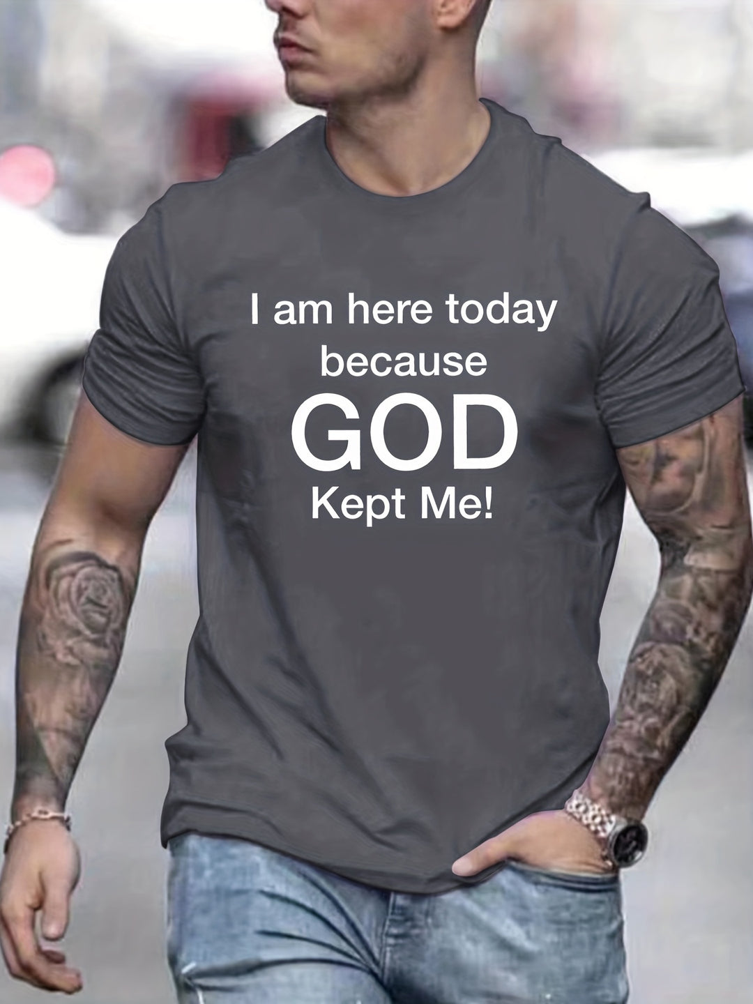 Tees For Men, 'God Kept Me' Print T Shirt, Casual Short Sleeve Tshirt For Summer Spring Fall, Tops As Gifts