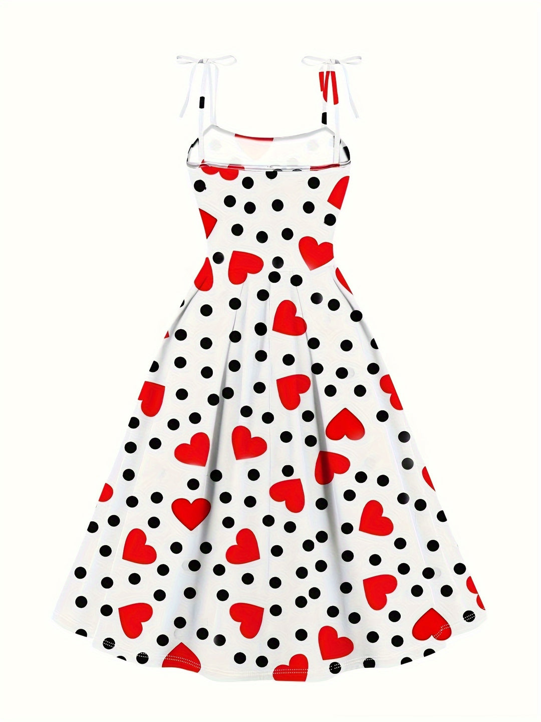 Plus Size Heart Print Slip Dress, Lace Up Sleeveless Dress For Summer, Women's Plus Size Clothing