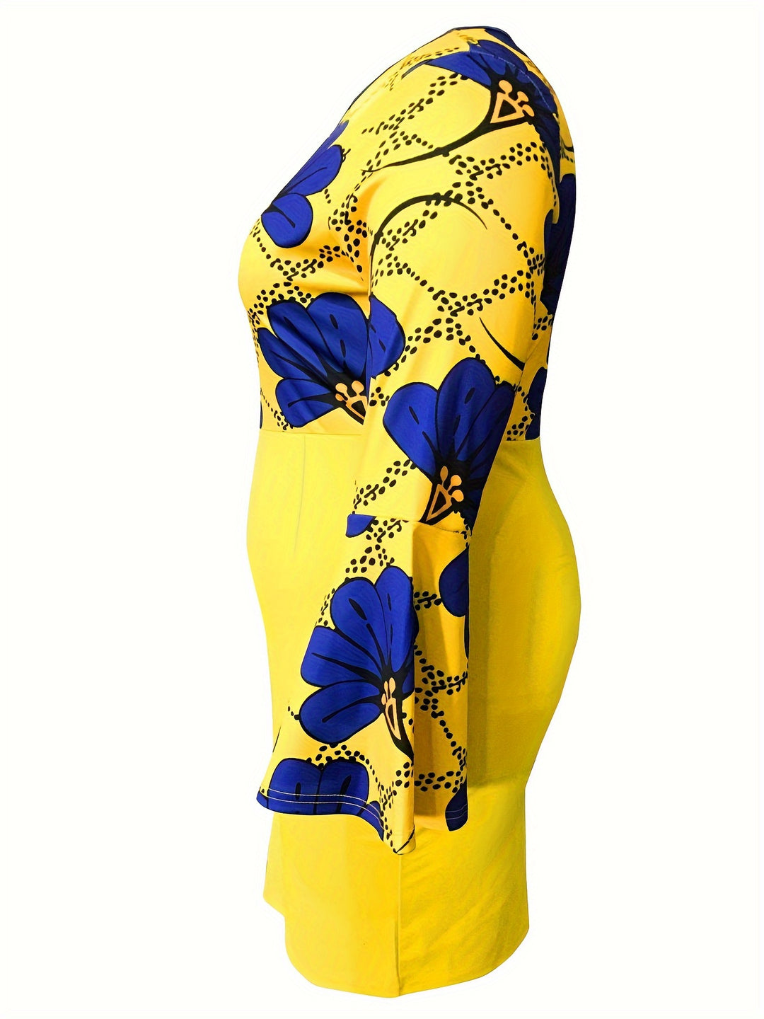 Floral Print Plus Size Dress for Women, Elegant and Slimming Bell Sleeve Design