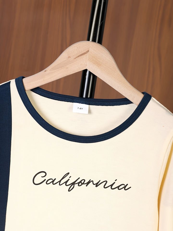 CALIFORNIA Print Boy's 2pcs, Color Block Sweatshirt & Sweatpants Set, Casual Outfits, Kids Clothes For Spring Fall