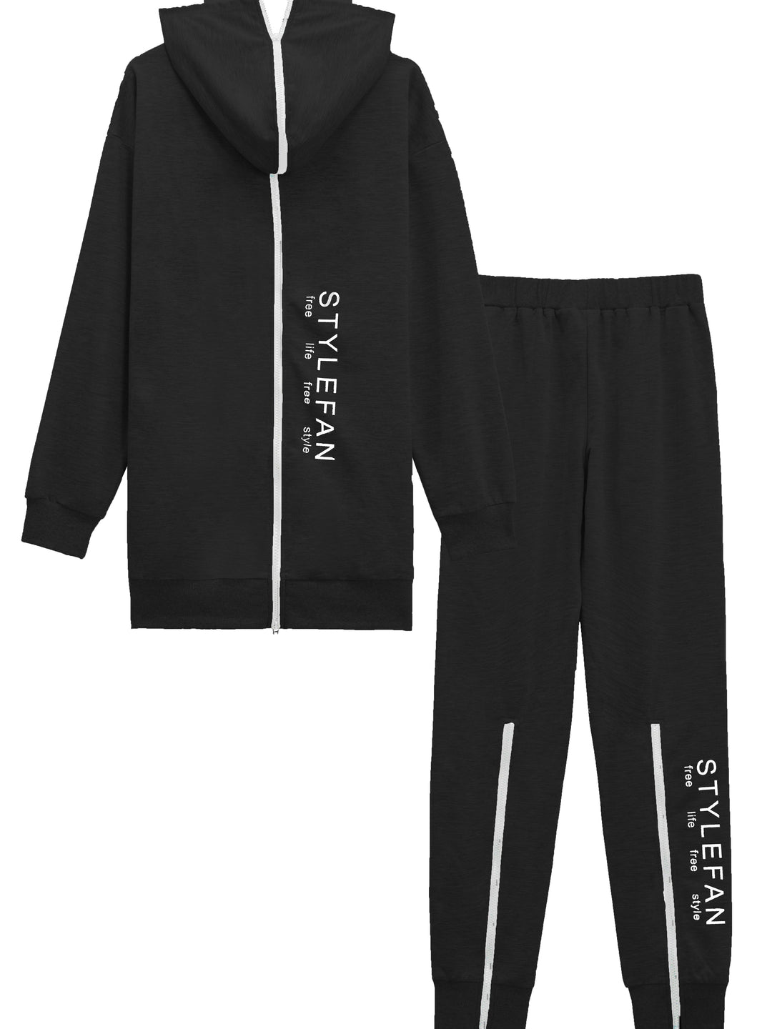 Letter Print Two-piece Set, Zipper Back Drop Shoulder Hoodie & Elastic Waist Casual Pants Outfits, Women's Clothing