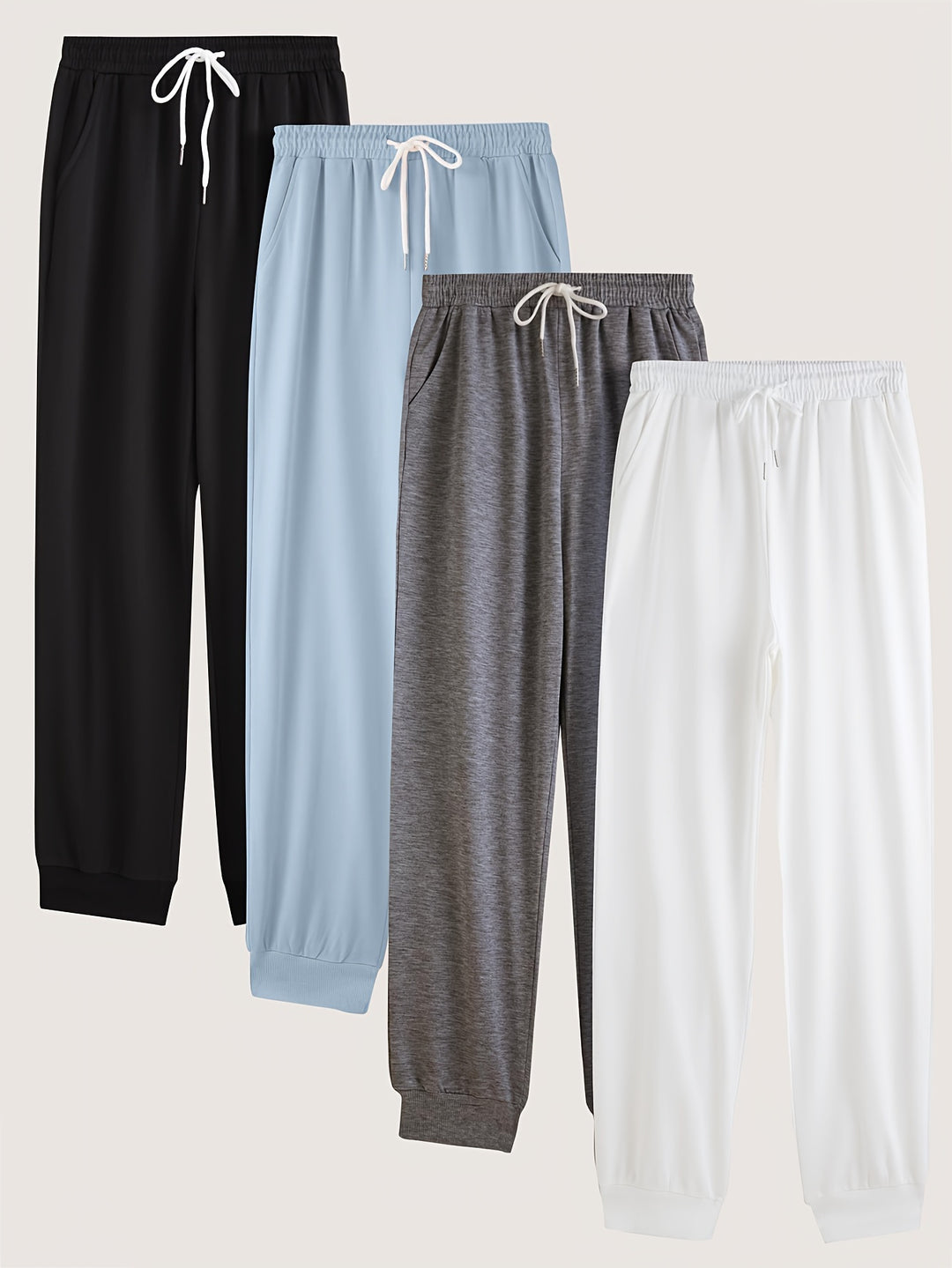 Solid Drawstring Pants 4 Pack, Casual Elastic Waist Versatile Jogger Pants, Women's Clothing