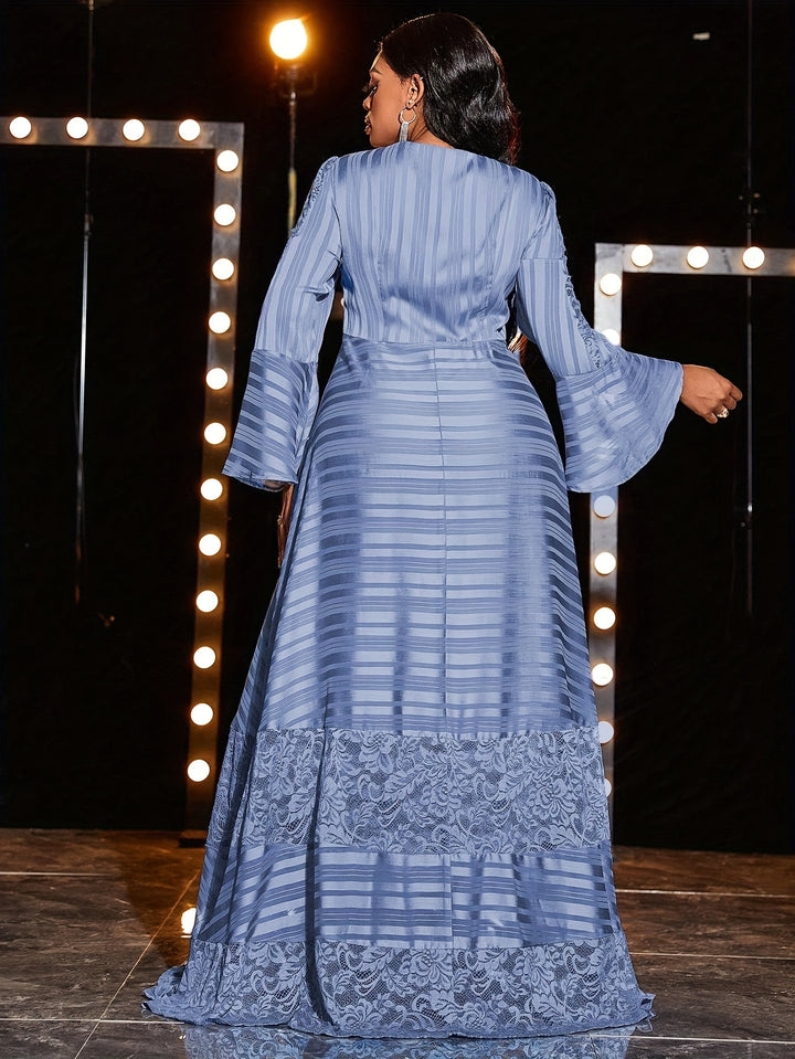 Plus Size Floral Pattern Mother Of The Bride Dress, Elegant Flare Sleeve Ball Gown For Wedding Party, Women's Plus Size Clothing