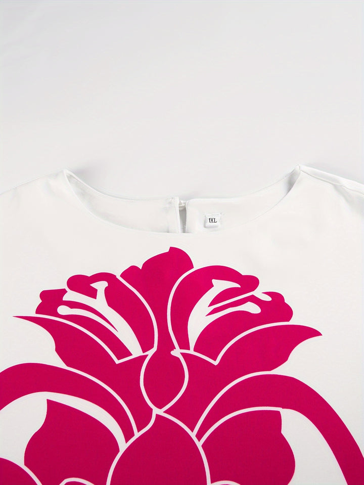 Plus Size Floral Print Two-piece Skirt Set, Crew Neck Long Sleeve Top & High Waist Skirts Outfits, Women's Plus Size Clothing