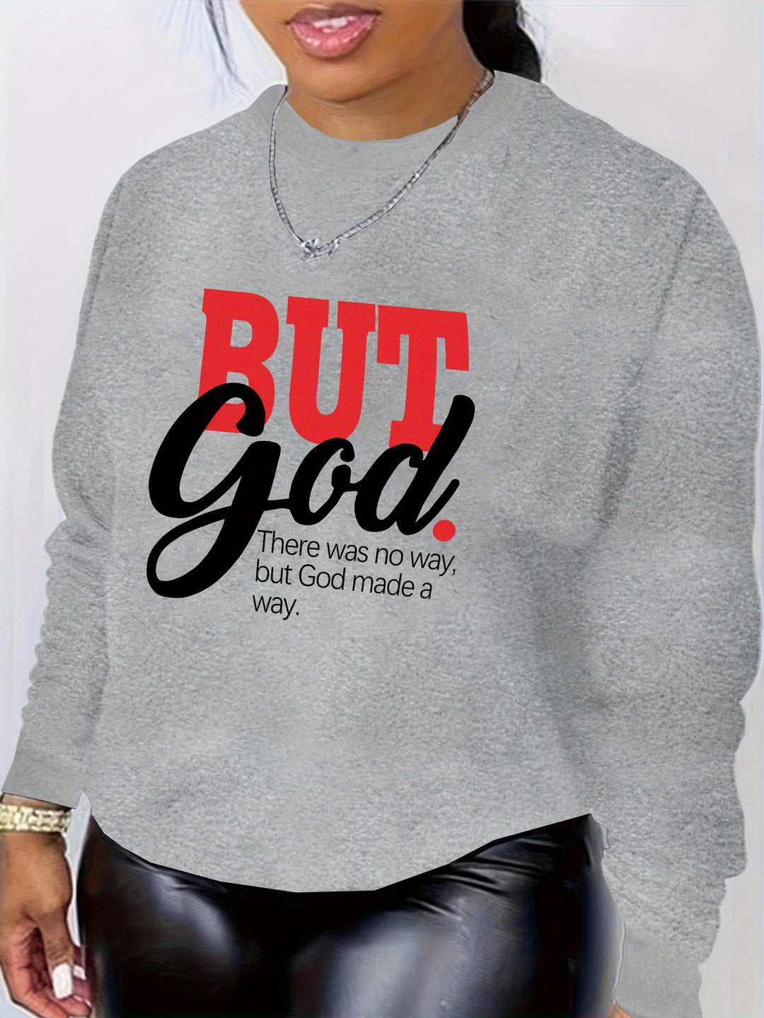 But God Letter Print Sweatshirt, Casual Crew Neck Long Sleeve Sweatshirt, Women's Clothing