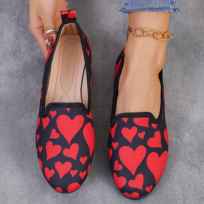 Women's Love Pattern Flat Shoes, Valentine's Day Soft Sole Slip On Shoes, Casual All-Match Daily Flats